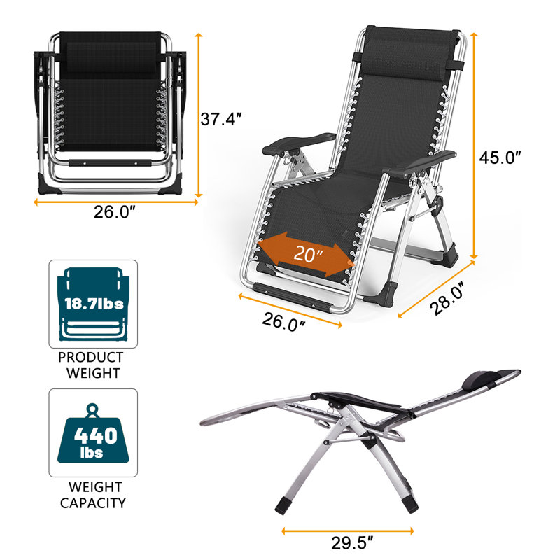 Arlmont & Co. Dubhgan Zero Gravity Chair, Outdoor Padded Lounge Chair with Side Table, Zero